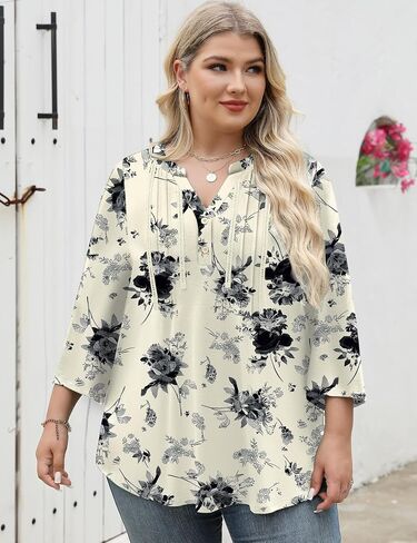Ivicoer 3/4 Sleeve Tops for Women Plus Size V Neck Tunic Shirt Loose Work Peasant Dressy Casual Flowy Blouses Fashion 2025 in Saudi Arabia
