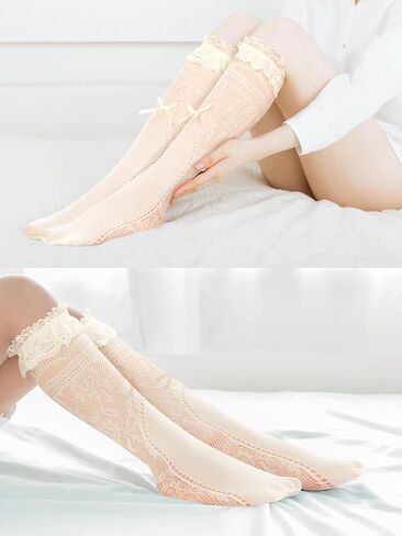 Benefeet Sox إمرأة جوارب شبكية القوس جوارب عالية في الركبة الدانتيل شبكة جوارب طويلة إلى الركب يتوهم لطيف القوس طويل جوارب أنبوبية in Saudi Arabia