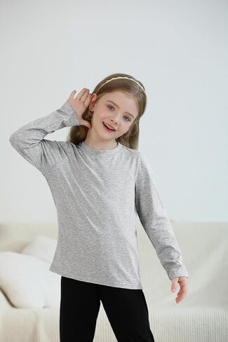 تي شيرتات بأكمام طويلة للفتيات الصغيرات مكونة من 5 قطع من تي شيرتات أساسية بأكمام طويلة من القطن الناعم للفتيات، تي شيرت علوي بفتحة رقبة مستديرة للفتيات بطبقات in Kuwait