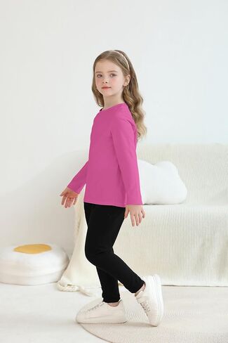 تي شيرتات بأكمام طويلة للفتيات الصغيرات مكونة من 5 قطع من تي شيرتات أساسية بأكمام طويلة من القطن الناعم للفتيات، تي شيرت علوي بفتحة رقبة مستديرة للفتيات بطبقات in Kuwait