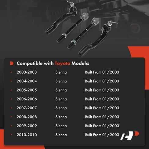 A-Premium Set of 4, Front Inner Outer Tie Rod End Kit, Compatible with Toyota Sienna 2003-2010 in Saudi Arabia
