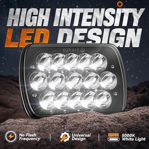 Auto Dynasty H6054 LED Headlight assembly 7x6 5x7 Headlamp Hi/Low Sealed Beam Compatible with Chevy Express Blazer Van GMC S10 C/K Ford E/F Jeep Wrangler YJ XJ CherokeeTruck Van, 5000K Output, Chrome in Saudi Arabia