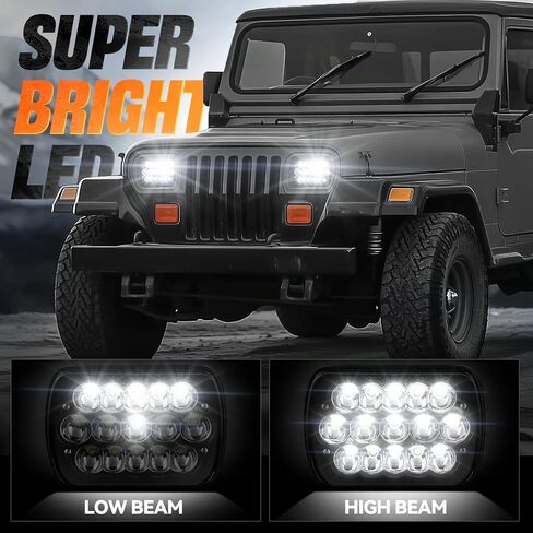 Auto Dynasty H6054 LED Headlight assembly 7x6 5x7 Headlamp Hi/Low Sealed Beam Compatible with Chevy Express Blazer Van GMC S10 C/K Ford E/F Jeep Wrangler YJ XJ CherokeeTruck Van, 5000K Output, Chrome in Saudi Arabia