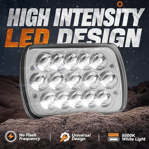 Auto Dynasty H6054 LED Headlight assembly 7x6 5x7 Headlamp Hi/Low Sealed Beam Compatible with Chevy Express Blazer Van GMC S10 C/K Ford E/F Jeep Wrangler YJ XJ CherokeeTruck Van, 5000K Output, Chrome in Saudi Arabia
