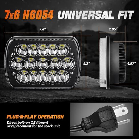 Auto Dynasty H6054 LED Headlight assembly 7x6 5x7 Headlamp Hi/Low Sealed Beam Compatible with Chevy Express Blazer Van GMC S10 C/K Ford E/F Jeep Wrangler YJ XJ CherokeeTruck Van, 5000K Output, Chrome in Saudi Arabia