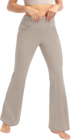 yoakuka flare yoga leggings for women tummy control work pants bell bottle bott wide wide with 4 mobicets in Kuwait