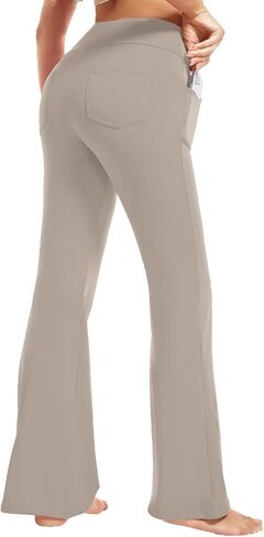 yoakuka flare yoga leggings for women tummy control work pants bell bottle bott wide wide with 4 mobicets in Kuwait