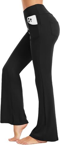 yoakuka flare yoga leggings for women tummy control work pants bell bottle bott wide wide with 4 mobicets in Kuwait
