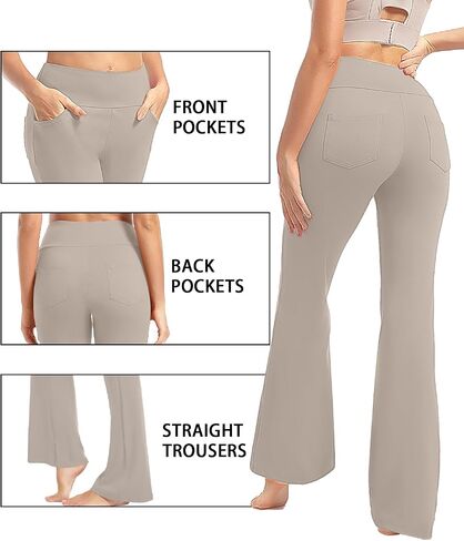 yoakuka flare yoga leggings for women tummy control work pants bell bottle bott wide wide with 4 mobicets in Kuwait