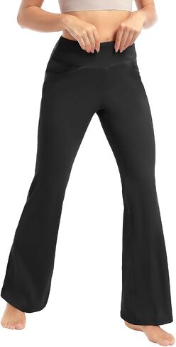 yoakuka flare yoga leggings for women tummy control work pants bell bottle bott wide wide with 4 mobicets in Kuwait