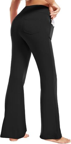 yoakuka flare yoga leggings for women tummy control work pants bell bottle bott wide wide with 4 mobicets in Kuwait