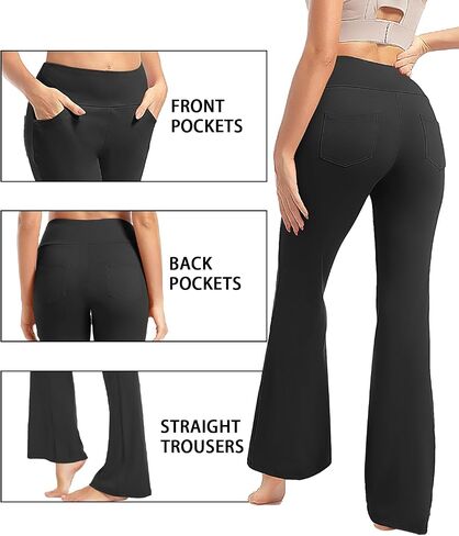 yoakuka flare yoga leggings for women tummy control work pants bell bottle bott wide wide with 4 mobicets in Kuwait