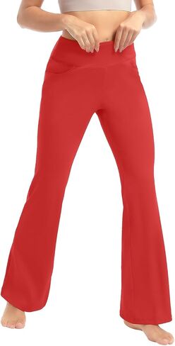 yoakuka flare yoga leggings for women tummy control work pants bell bottle bott wide wide with 4 mobicets in Kuwait
