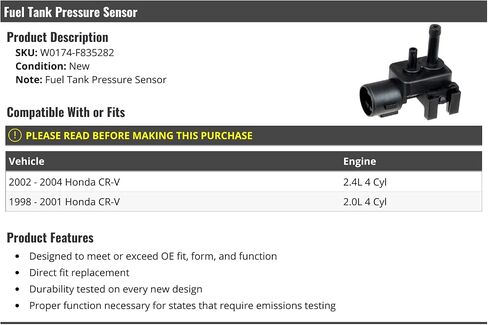 Fuel Tank Pressure Sensor - Compatible with 1998-2004 Honda CR-V 2.0: 2.4L 4-Cylinder in Saudi Arabia