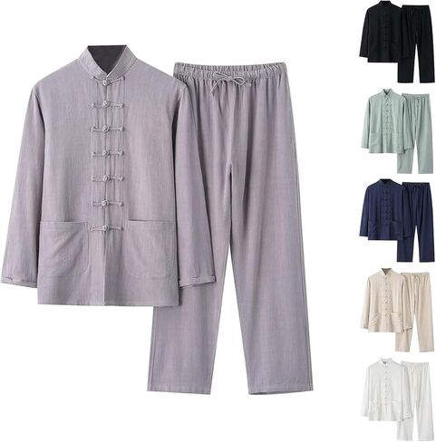 Unisex Kung Fu Uniform with Mandarin Collar, Long Sleeve Cotton Tai Chi Outfit for Performance or Practice (6 L) in Saudi Arabia