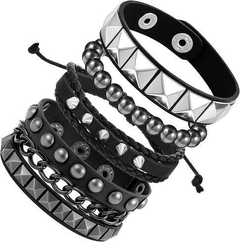 4 Pcs Studded Bracelets, Spiked Leather Punk Rock Cuff Bracelet Adjustable Goth Bracelets for Men Women 80s Emo Accessories Gothic Jewelry in Saudi Arabia