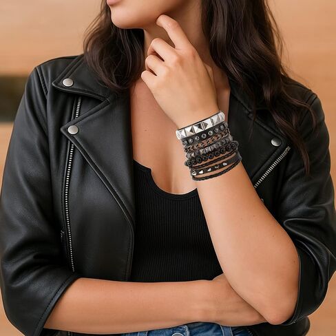 4 Pcs Studded Bracelets, Spiked Leather Punk Rock Cuff Bracelet Adjustable Goth Bracelets for Men Women 80s Emo Accessories Gothic Jewelry in Saudi Arabia