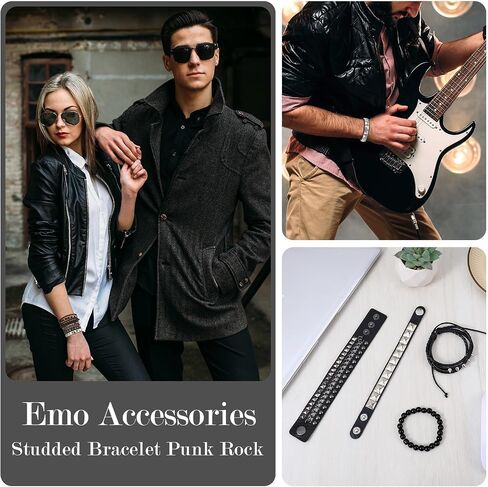 4 Pcs Studded Bracelets, Spiked Leather Punk Rock Cuff Bracelet Adjustable Goth Bracelets for Men Women 80s Emo Accessories Gothic Jewelry in Saudi Arabia