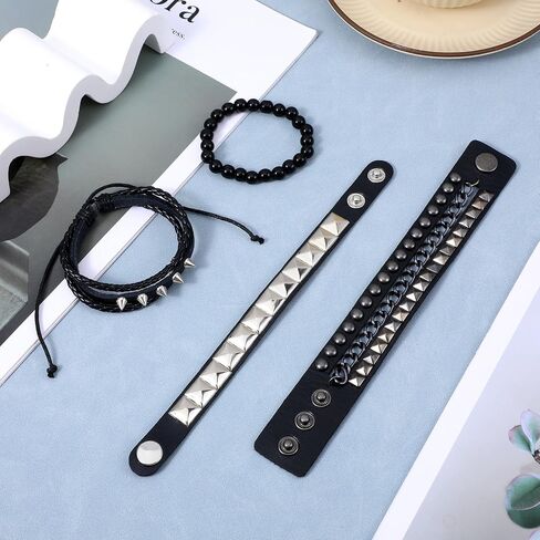 4 Pcs Studded Bracelets, Spiked Leather Punk Rock Cuff Bracelet Adjustable Goth Bracelets for Men Women 80s Emo Accessories Gothic Jewelry in Saudi Arabia