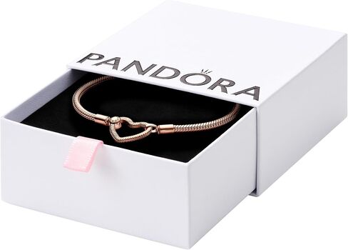 Pandora Moments Heart Closure Snake Chain Bracelet - Compatible Moments Charms Rose Gold Charm Bracelet for Women - Size 7.5" in Kuwait