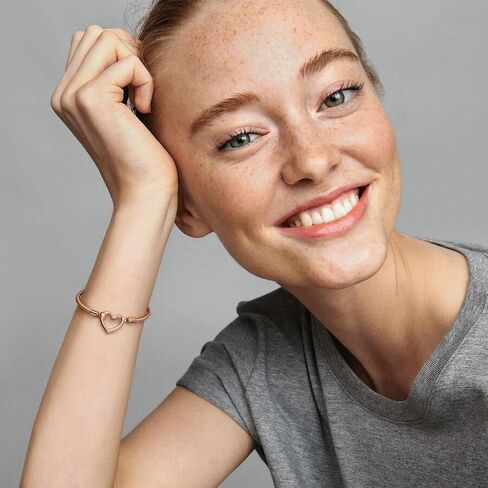 Pandora Moments Heart Closure Snake Chain Bracelet - Compatible Moments Charms Rose Gold Charm Bracelet for Women - Size 7.5" in Kuwait