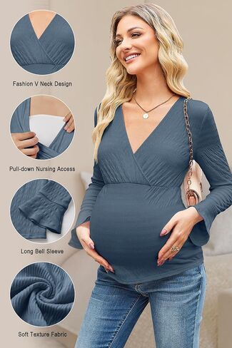 OUGES Wonens Long Bell Sleeve Tops الأمومة التفاف الخام in Saudi Arabia