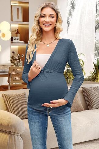 OUGES Wonens Long Bell Sleeve Tops الأمومة التفاف الخام in Saudi Arabia