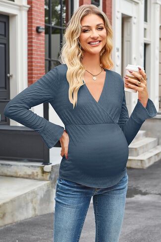 OUGES Wonens Long Bell Sleeve Tops الأمومة التفاف الخام in Saudi Arabia