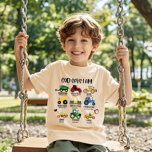 Christian Shirt for Boys God Says I Am Toddler Kids Bible Verse Jesus T-Shirt Dino Trucks Graphic Tops 2-7T in Saudi Arabia