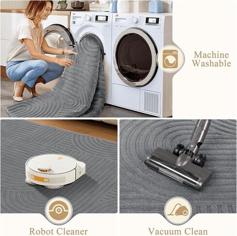 Pauwer 8x10 Washable Area Rugs for Living Room Modern Grey Solid Color Soft Fluffy Rugs for Bedroom Non Slip Boho Accent Indoor Mat Floor Carpet Cover for Kids Room Dining Room Kitchen Office in Saudi Arabia