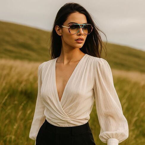 Oversized Pilot Sunglasses for Women Men Trendy,Large Big Double beam Designer Fashion Vintage Shades Retro Sun Glasses in Kuwait