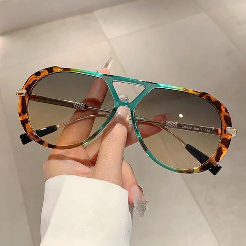 Oversized Pilot Sunglasses for Women Men Trendy,Large Big Double beam Designer Fashion Vintage Shades Retro Sun Glasses in Kuwait