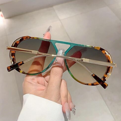 Oversized Pilot Sunglasses for Women Men Trendy,Large Big Double beam Designer Fashion Vintage Shades Retro Sun Glasses in Kuwait