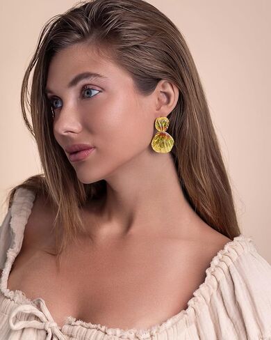 Colorful Gold Boho Chunky Leaf Floral Geometric Textured Dangling Statement Earrings for Women by SNGIA, Large Orange Green Handmade Trendy Ribbed Fan Dangle Jewelry Gifts, Big Summer Round Oval Square African Beachy Vacation Flower Fashion Accessories, V in Saudi Arabia