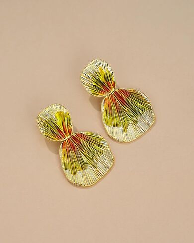 Colorful Gold Boho Chunky Leaf Floral Geometric Textured Dangling Statement Earrings for Women by SNGIA, Large Orange Green Handmade Trendy Ribbed Fan Dangle Jewelry Gifts, Big Summer Round Oval Square African Beachy Vacation Flower Fashion Accessories, V in Saudi Arabia