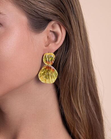 Colorful Gold Boho Chunky Leaf Floral Geometric Textured Dangling Statement Earrings for Women by SNGIA, Large Orange Green Handmade Trendy Ribbed Fan Dangle Jewelry Gifts, Big Summer Round Oval Square African Beachy Vacation Flower Fashion Accessories, V in Saudi Arabia