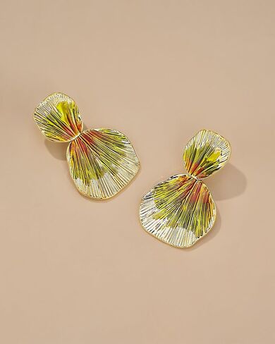 Colorful Gold Boho Chunky Leaf Floral Geometric Textured Dangling Statement Earrings for Women by SNGIA, Large Orange Green Handmade Trendy Ribbed Fan Dangle Jewelry Gifts, Big Summer Round Oval Square African Beachy Vacation Flower Fashion Accessories, V in Saudi Arabia