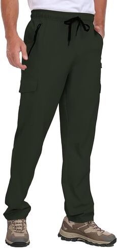 رجالي التنزه السراويل UPF 50+ البضائع سريع جاف مقاوم للماء خصر مرن جيوب بسحاب السفر عمل خفة الوزن ركض in Kuwait