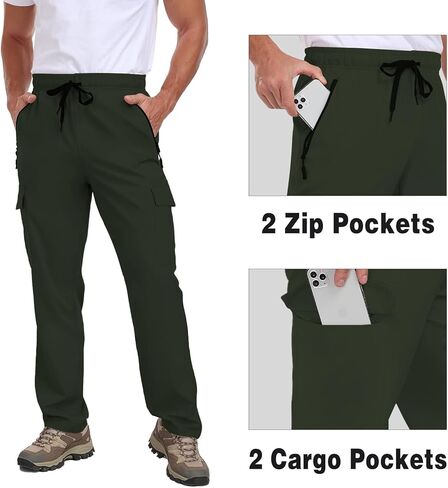 رجالي التنزه السراويل UPF 50+ البضائع سريع جاف مقاوم للماء خصر مرن جيوب بسحاب السفر عمل خفة الوزن ركض in Kuwait