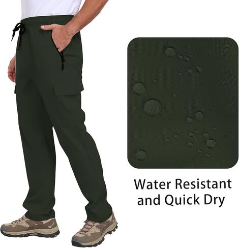 رجالي التنزه السراويل UPF 50+ البضائع سريع جاف مقاوم للماء خصر مرن جيوب بسحاب السفر عمل خفة الوزن ركض in Kuwait