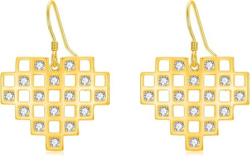 14k Gold Plated Love Heart Drop Dangle Silver Earrings for Woman with Cube Building Block Brick Jewelry Gift for Friend Birthday Thanksgiving Mother Christmas Day in Saudi Arabia