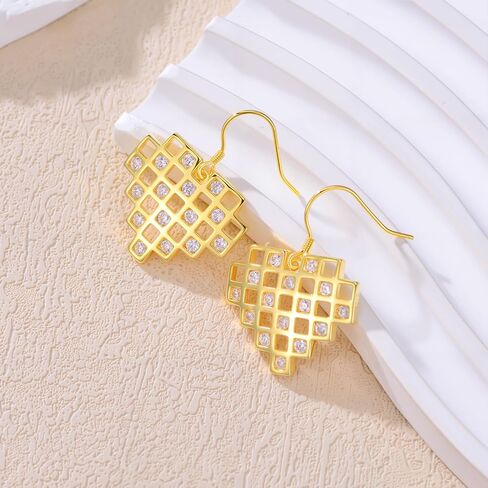 14k Gold Plated Love Heart Drop Dangle Silver Earrings for Woman with Cube Building Block Brick Jewelry Gift for Friend Birthday Thanksgiving Mother Christmas Day in Saudi Arabia