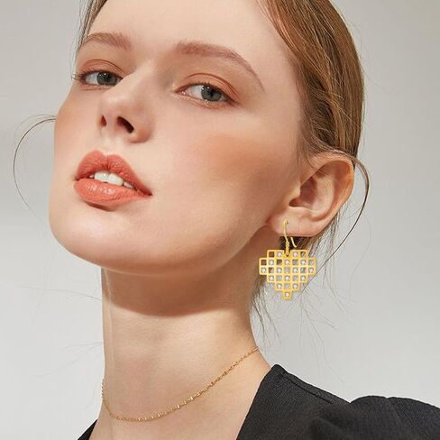 14k Gold Plated Love Heart Drop Dangle Silver Earrings for Woman with Cube Building Block Brick Jewelry Gift for Friend Birthday Thanksgiving Mother Christmas Day in Saudi Arabia