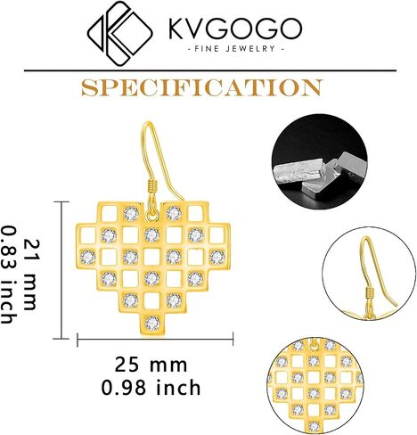 14k Gold Plated Love Heart Drop Dangle Silver Earrings for Woman with Cube Building Block Brick Jewelry Gift for Friend Birthday Thanksgiving Mother Christmas Day in Saudi Arabia