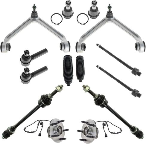 Front Ball Joint Tie Rod Control Arm Tie Rod Wheel Bearing Suspension Kit 14pc 14pcs for Dodge for Ram 1500 2002-2005,Strict QC in Saudi Arabia