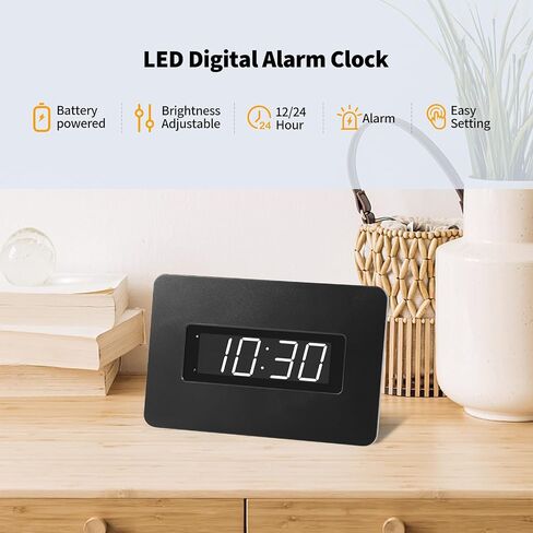 Digital Wall Clock Battery Operated with LED Display, Wall Clock with Backlight, Table-top, Alarm, Brightness Adjustable,12/24Hr in Kuwait
