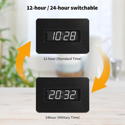 Digital Wall Clock Battery Operated with LED Display, Wall Clock with Backlight, Table-top, Alarm, Brightness Adjustable,12/24Hr in Kuwait