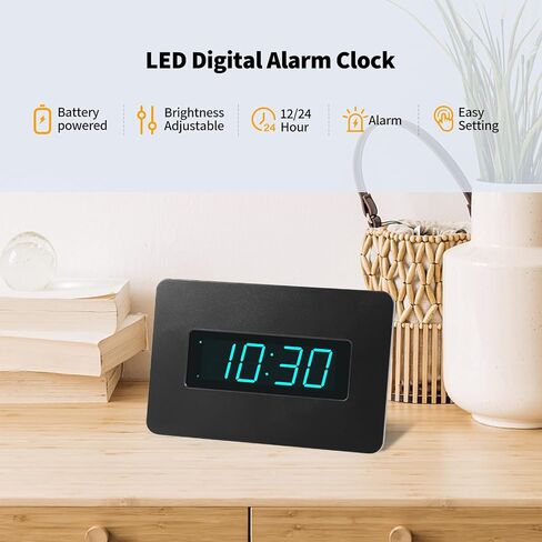 Digital Wall Clock Battery Operated with LED Display, Wall Clock with Backlight, Table-top, Alarm, Brightness Adjustable,12/24Hr in Kuwait