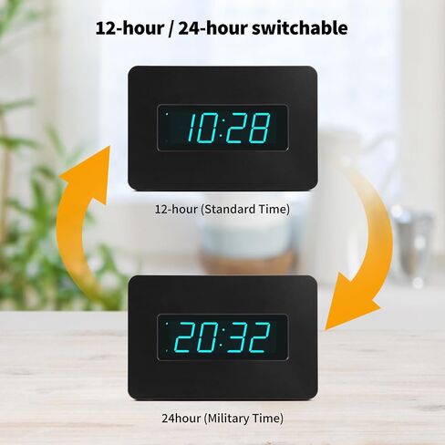 Digital Wall Clock Battery Operated with LED Display, Wall Clock with Backlight, Table-top, Alarm, Brightness Adjustable,12/24Hr in Kuwait