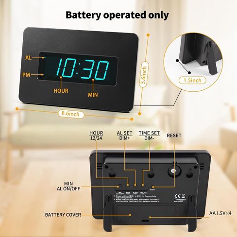 Digital Wall Clock Battery Operated with LED Display, Wall Clock with Backlight, Table-top, Alarm, Brightness Adjustable,12/24Hr in Kuwait